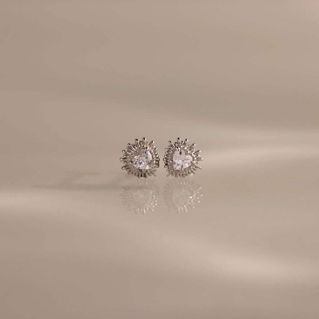 Diamonds Sacred Heart Flatback Studs Silver 18K Gold Plated