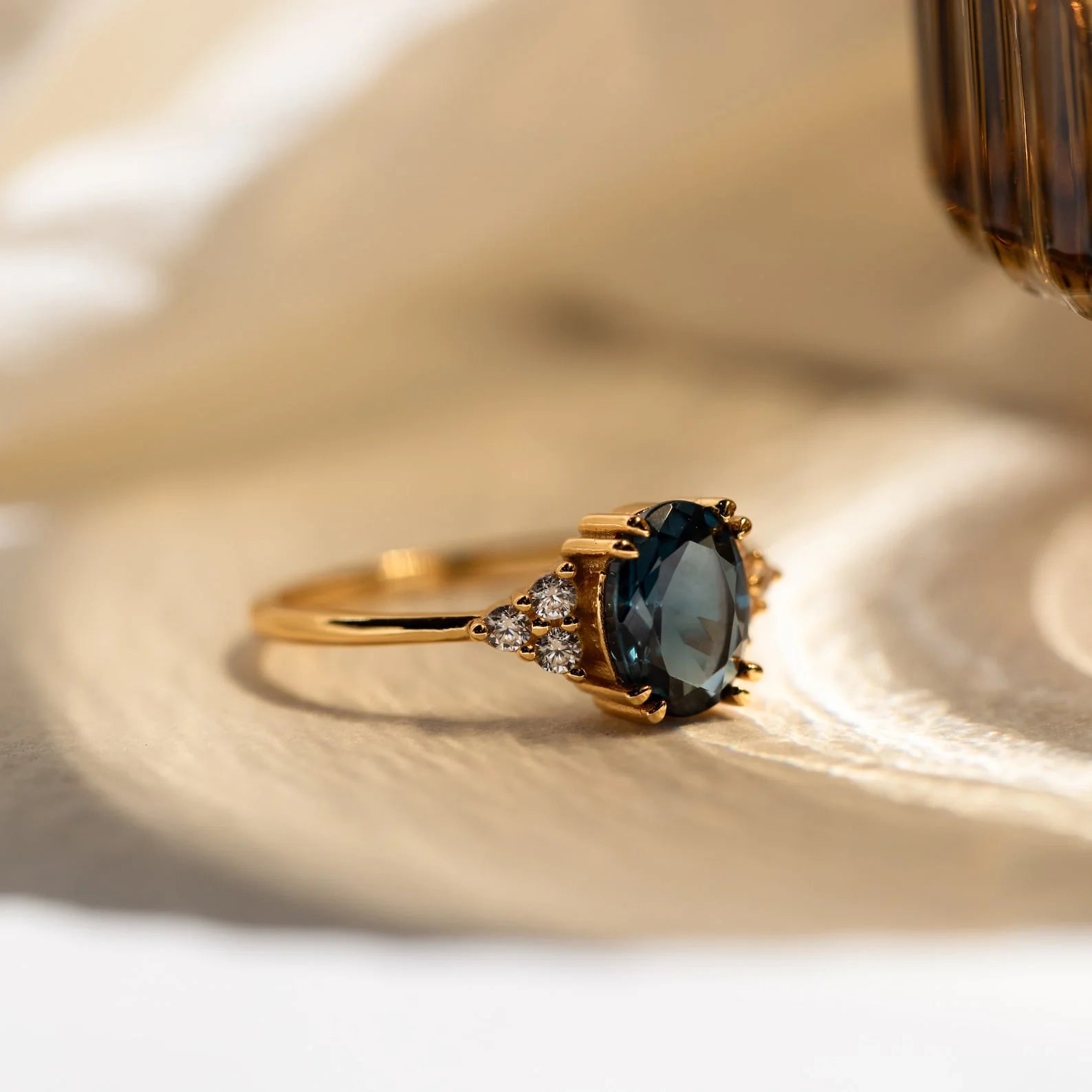 Elizabeth Blue Topaz Ring Silver 18K Gold Plated