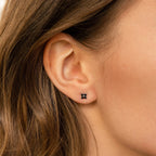 Black Diamond Flower Studs Silver 18K Gold Plated