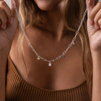 Mixed Birthstone Charm Necklace Silver 18K Gold Plated