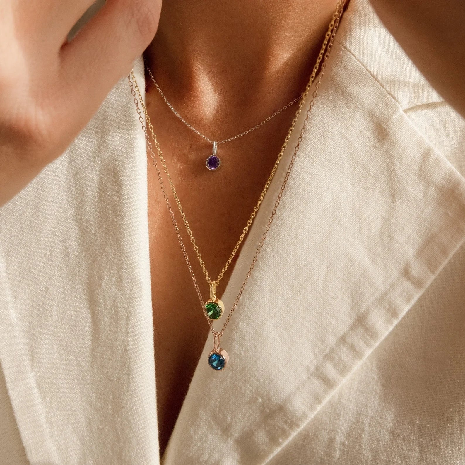 Custom Birthstone Necklace Silver 18K Gold Plated