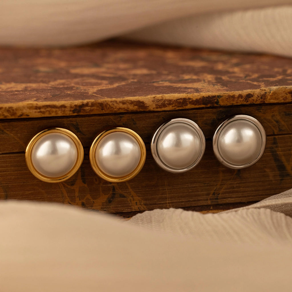 Pearl Bezel Studs Silver 18K Gold Plated