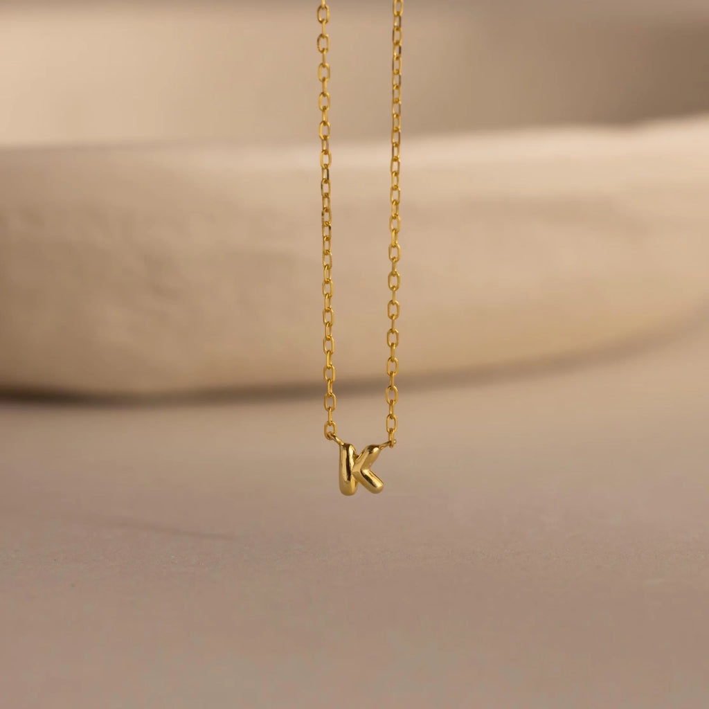 Dainty Bubble Initial Necklace Silver 18K Gold Plated