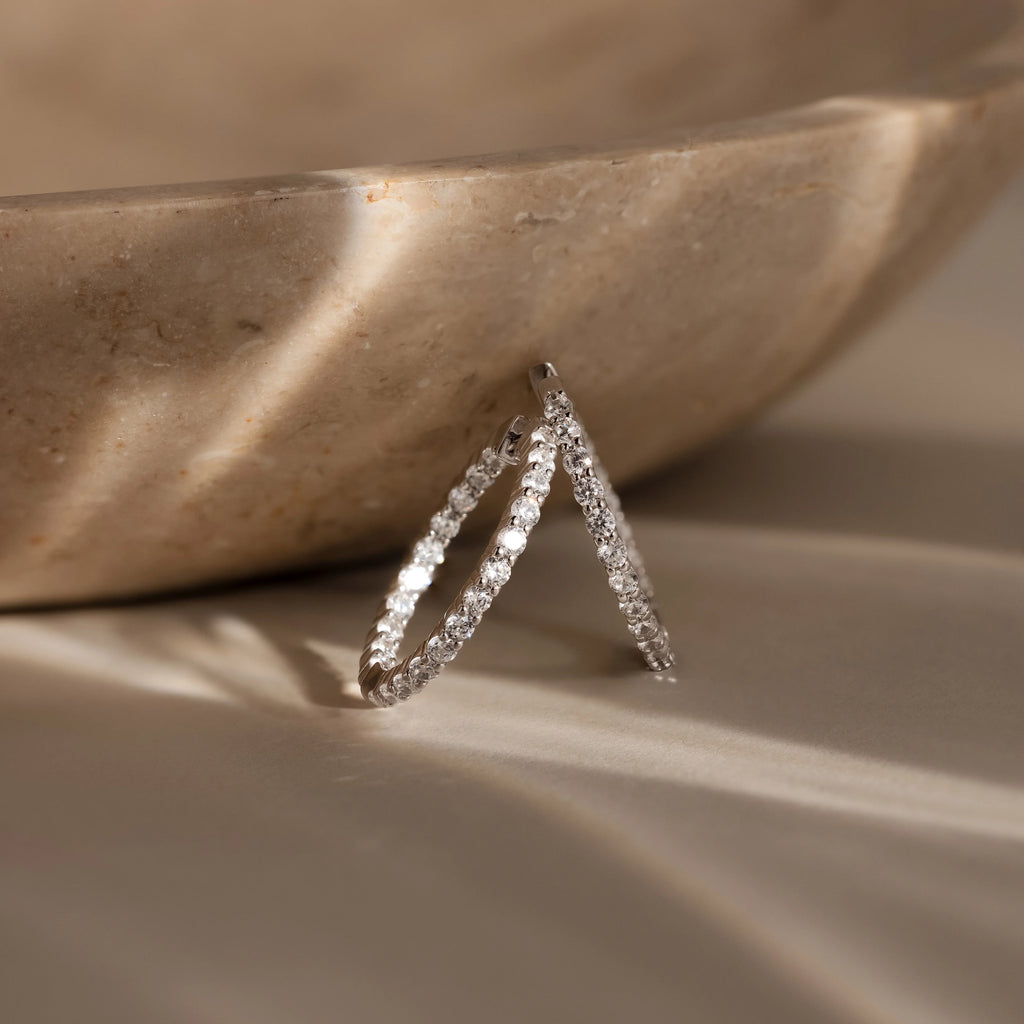 Diamond Inside Out Hoops Silver 18K Gold Plated