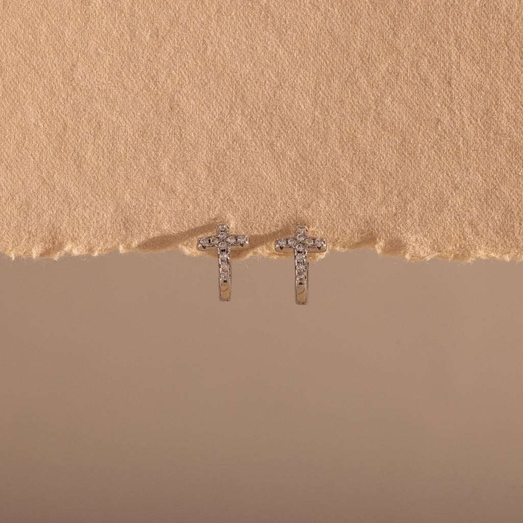 Diamond Cross Huggies Silver 18K Gold Plated