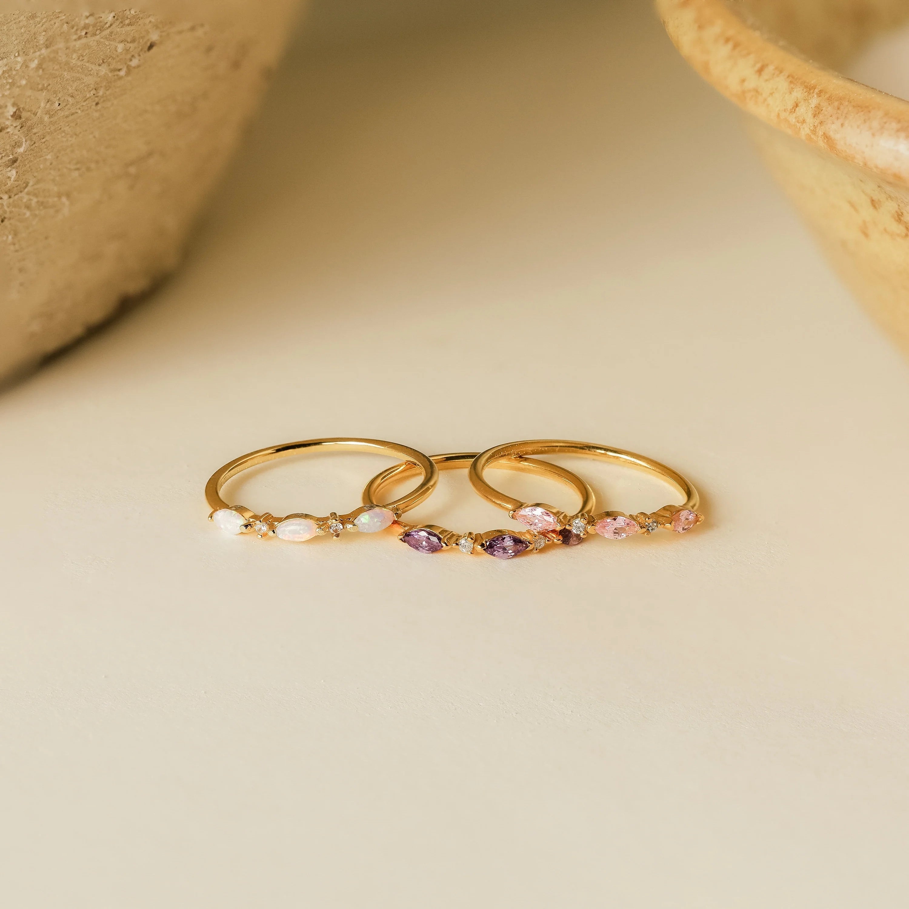 Triple Marquise Birthstone Ring Silver 18K Gold Plated