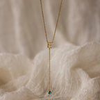 Initial Birthstone Lariat Necklace Silver 18K Gold Plated