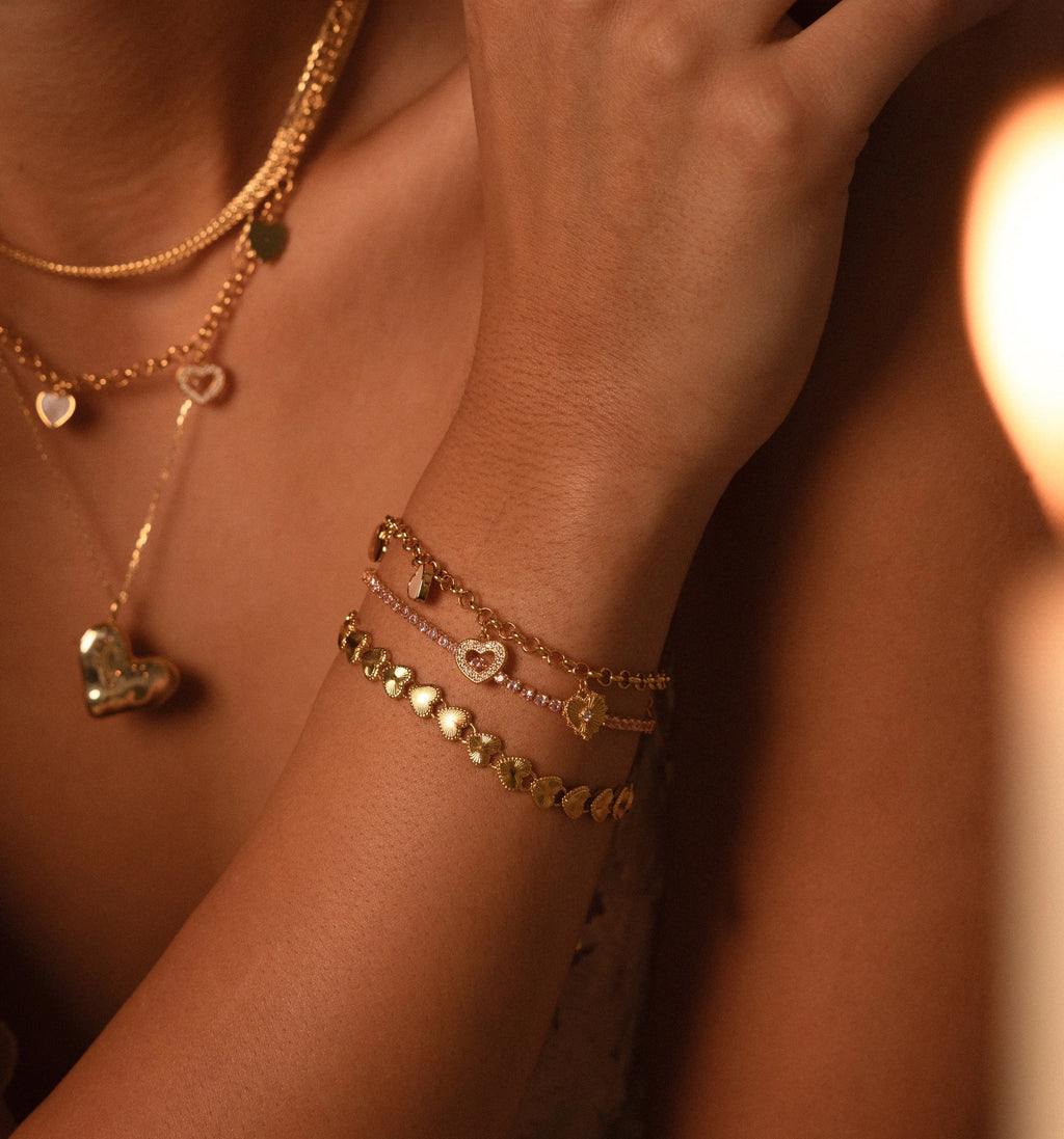 Heart Charm Bracelet Silver 18K Gold Plated