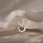 Pearl Bead Necklace Silver 18K Gold Plated