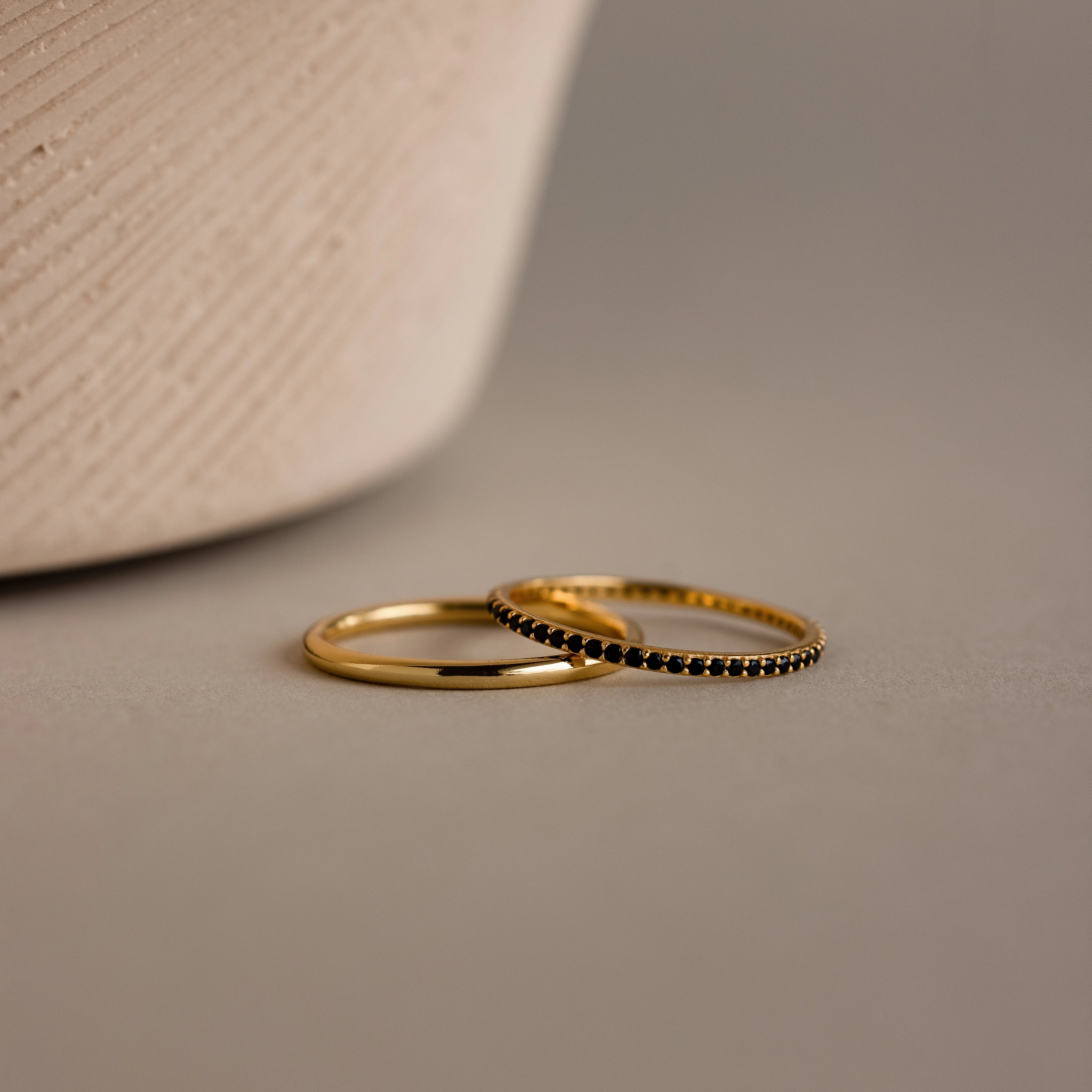 Onyx Tennis Ring Set Silver 18K Gold Plated