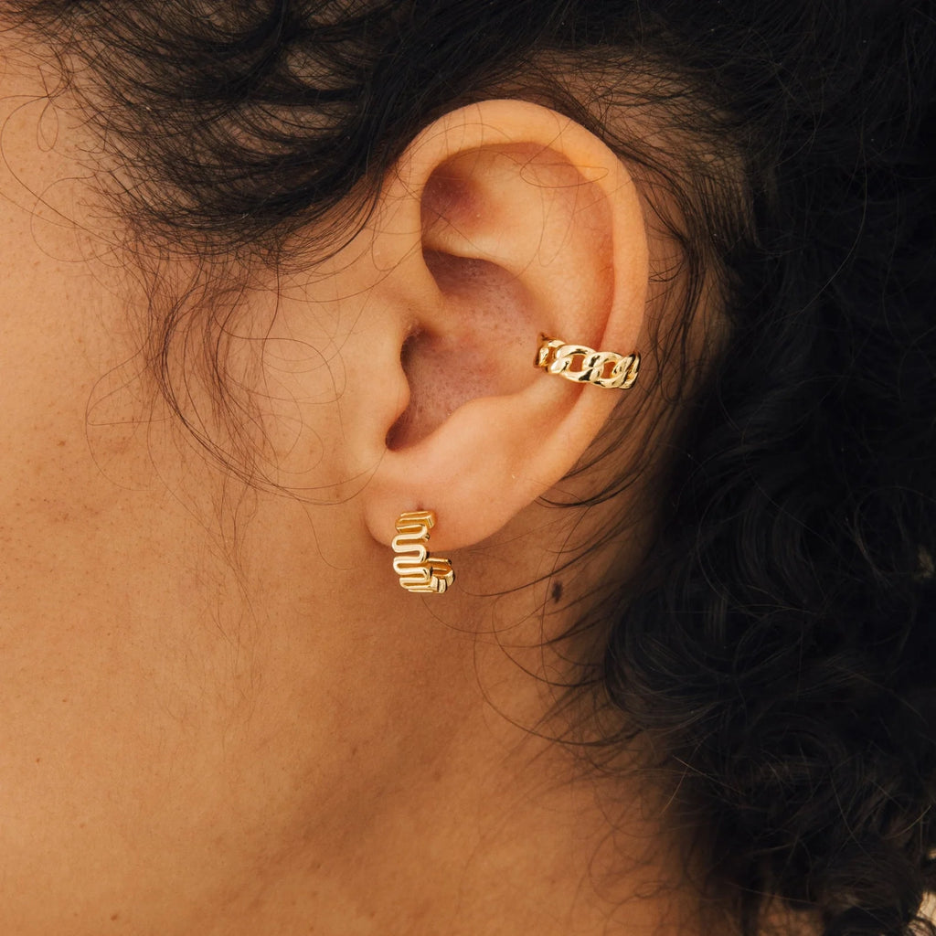 Maze Half Hoops Silver 18K Gold Plated