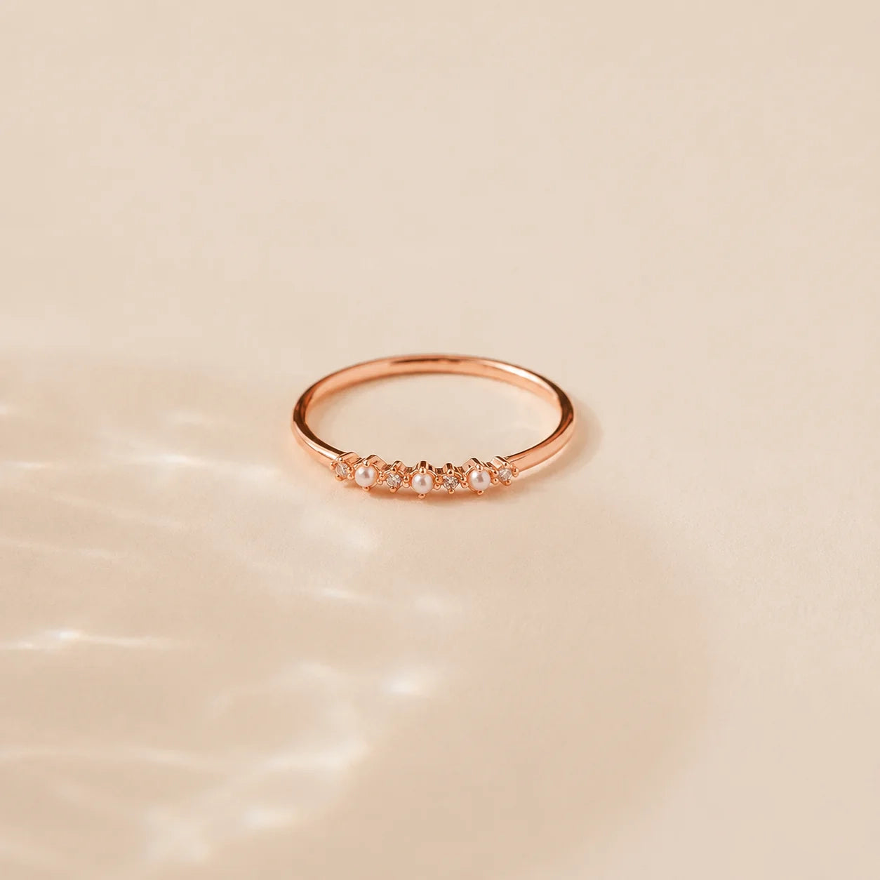 Gold Pearl Diamond Stacking Ring