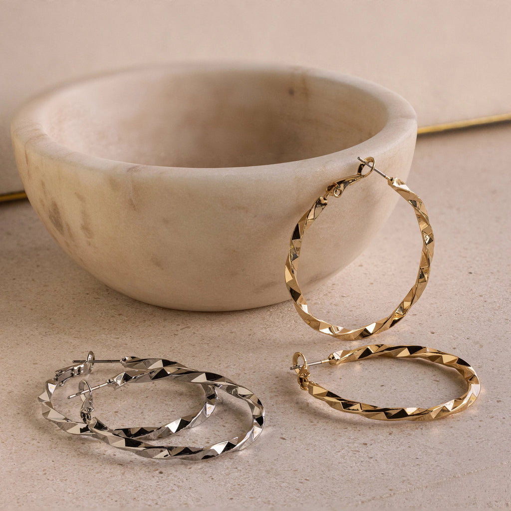 Large Twisted Hoops Silver 18K Gold Plated