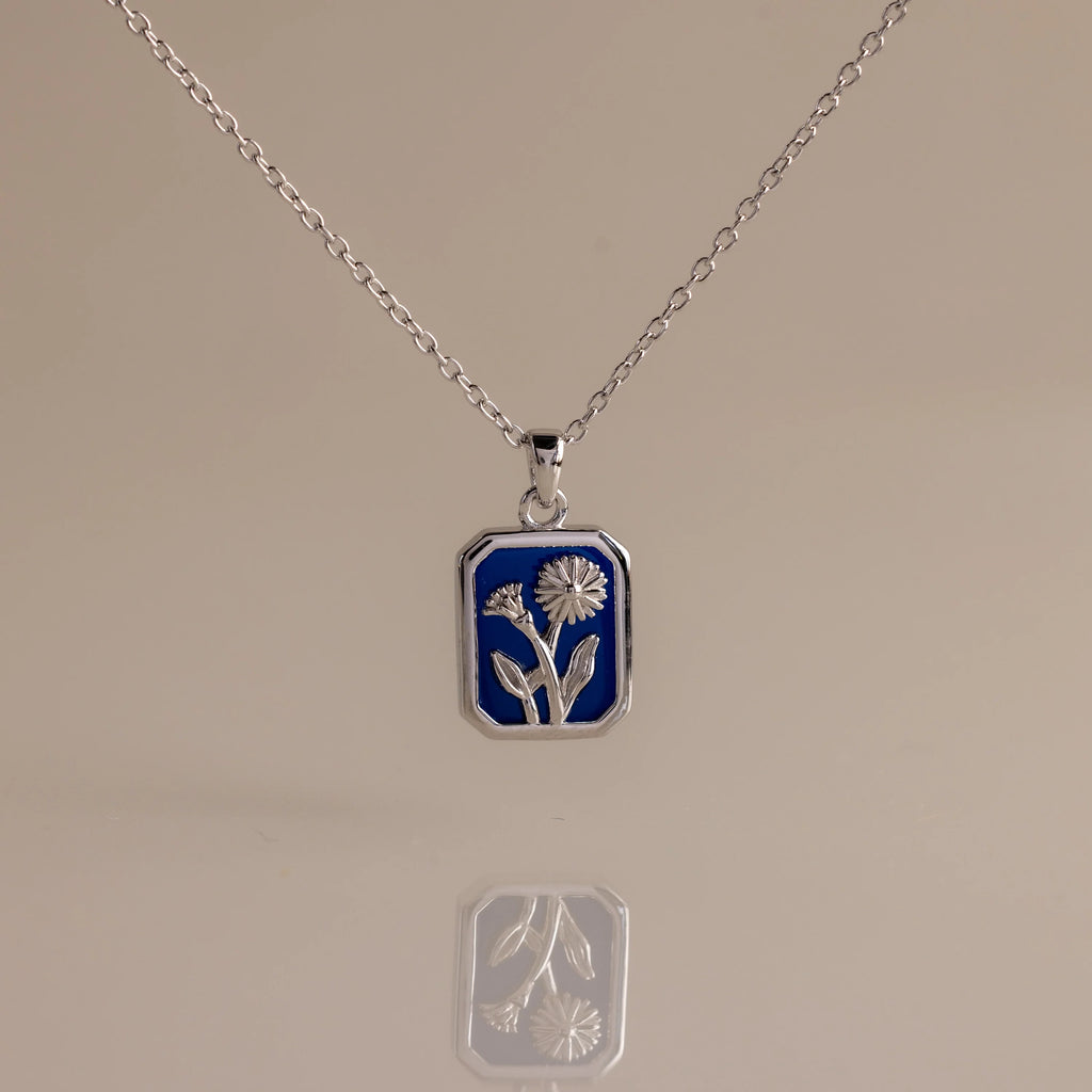 Sapphire Birth Flower Charm Necklace Silver 18K Gold Plated
