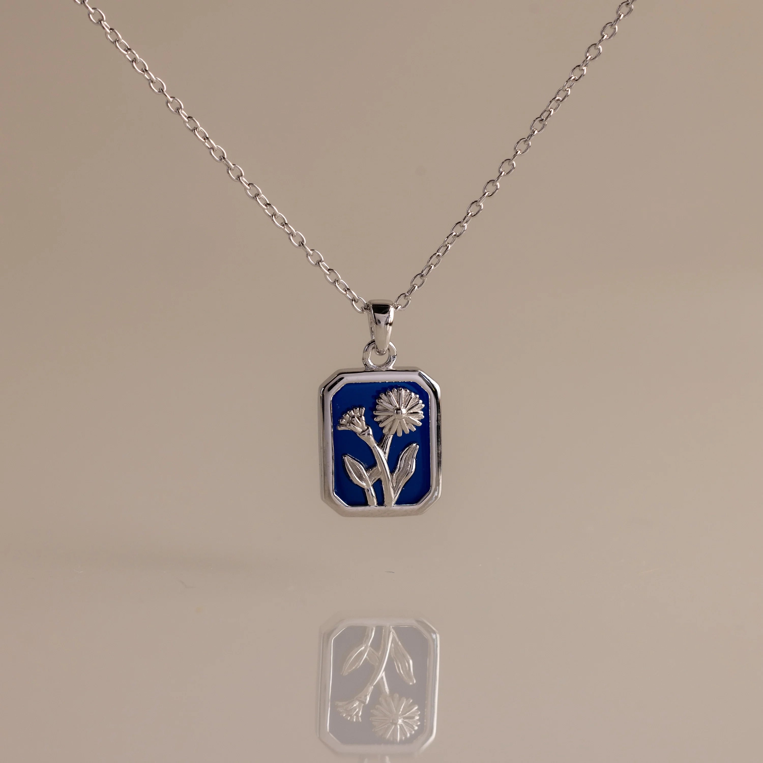 Sapphire Birth Flower Charm Necklace Silver 18K Gold Plated