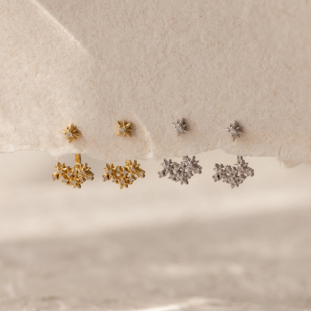 Starburst Cluster Ear Jackets Silver 18K Gold Plated