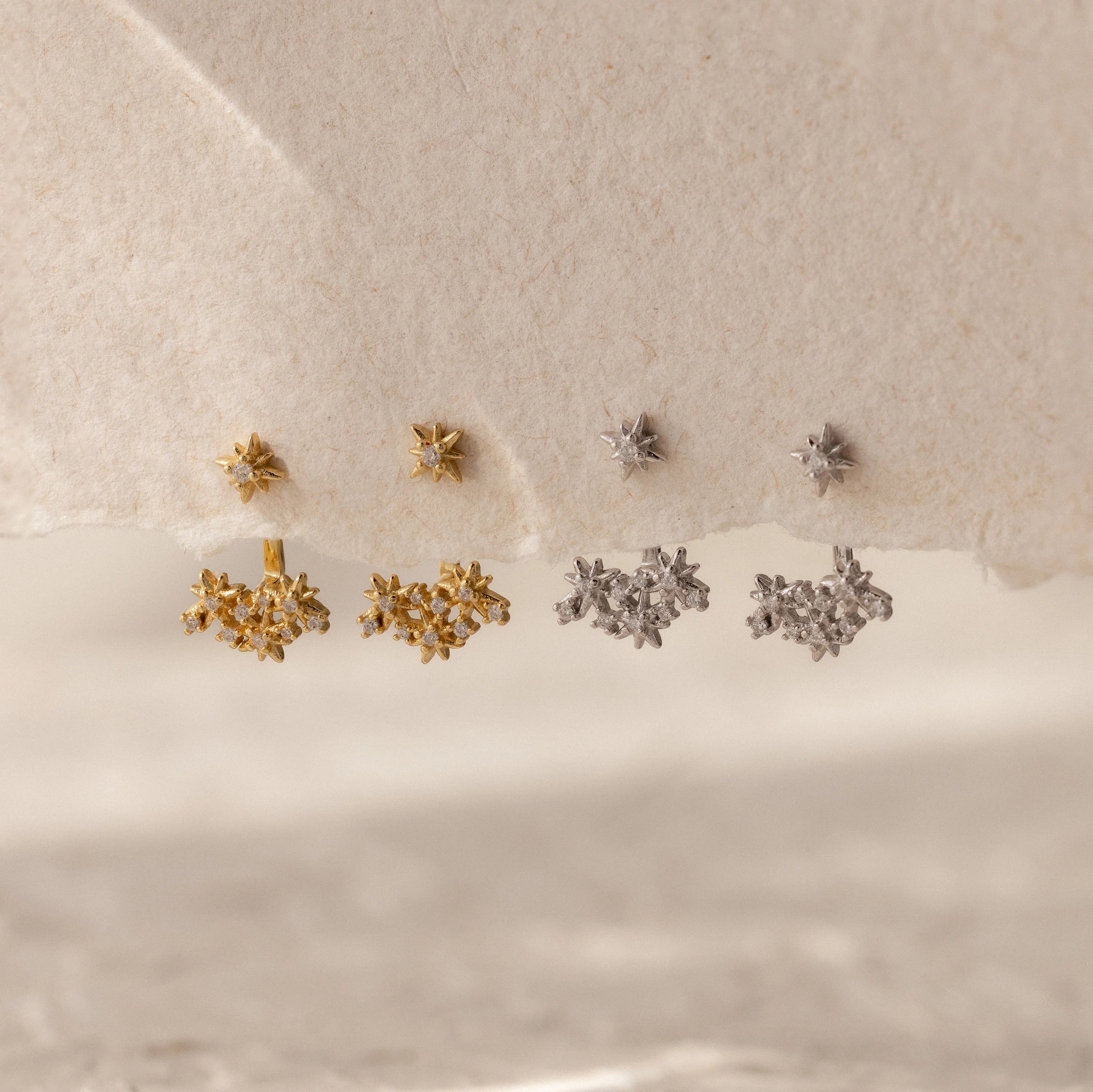 Starburst Cluster Ear Jackets Silver 18K Gold Plated