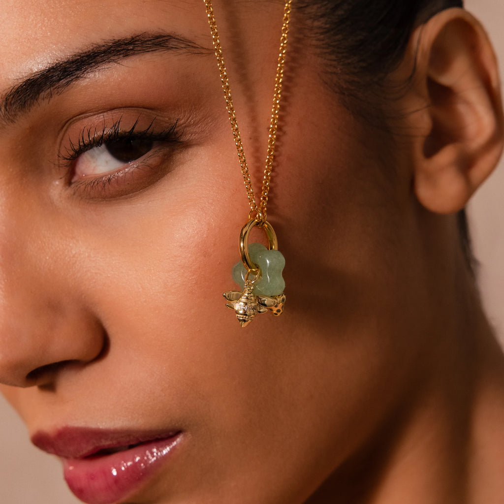 Jade Flower Spacer Charm Silver 18K Gold Plated