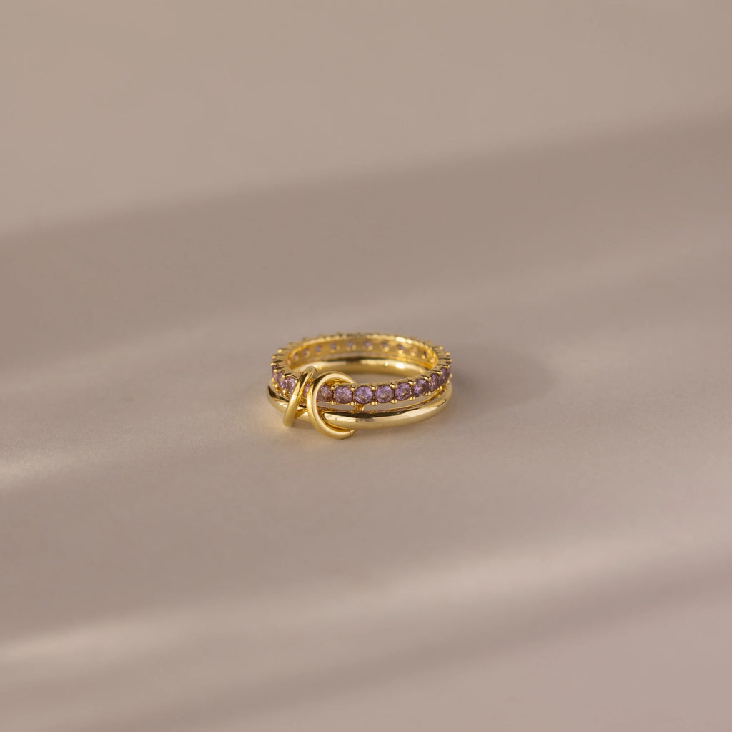 Alexandrite Eternity Band Duo Tennis Linked Ring Set Silver 18K Gold Plated