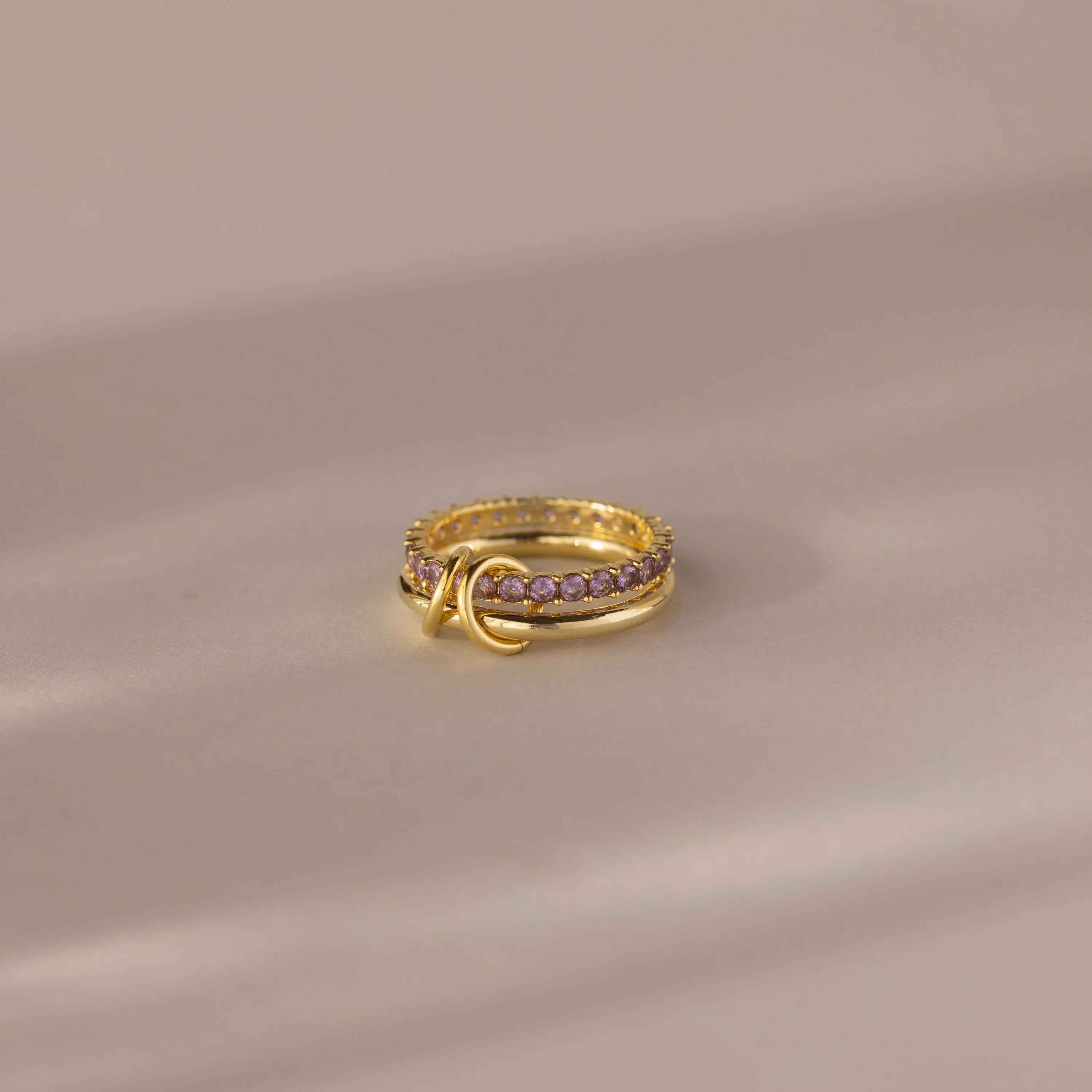 Alexandrite Eternity Band Duo Tennis Linked Ring Set Silver 18K Gold Plated
