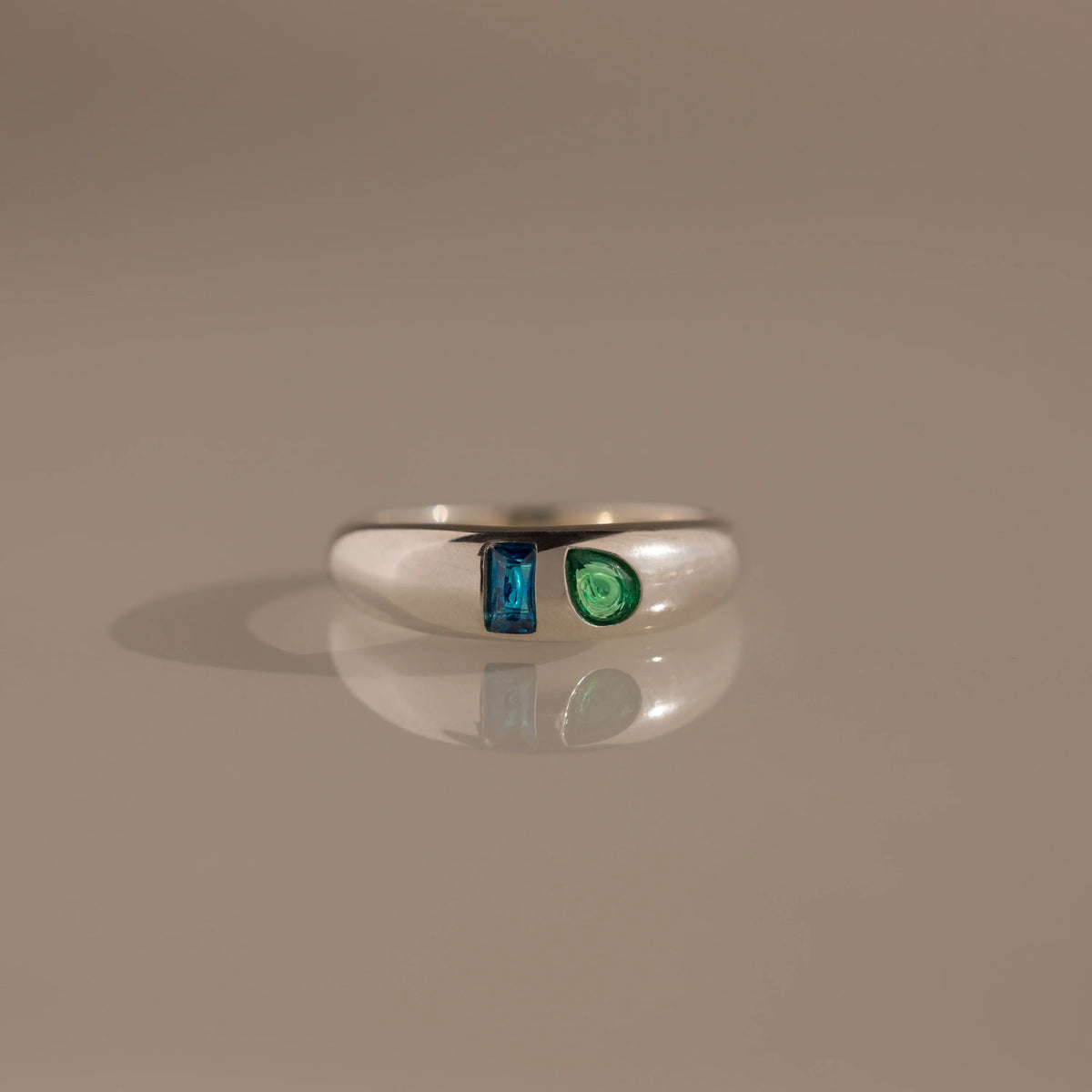 Toi et Moi Pear-Baguette Cut Dome Ring Silver 18K Gold Plated