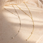 Pearl Station Lariat Necklace Silver 18K Gold Plated