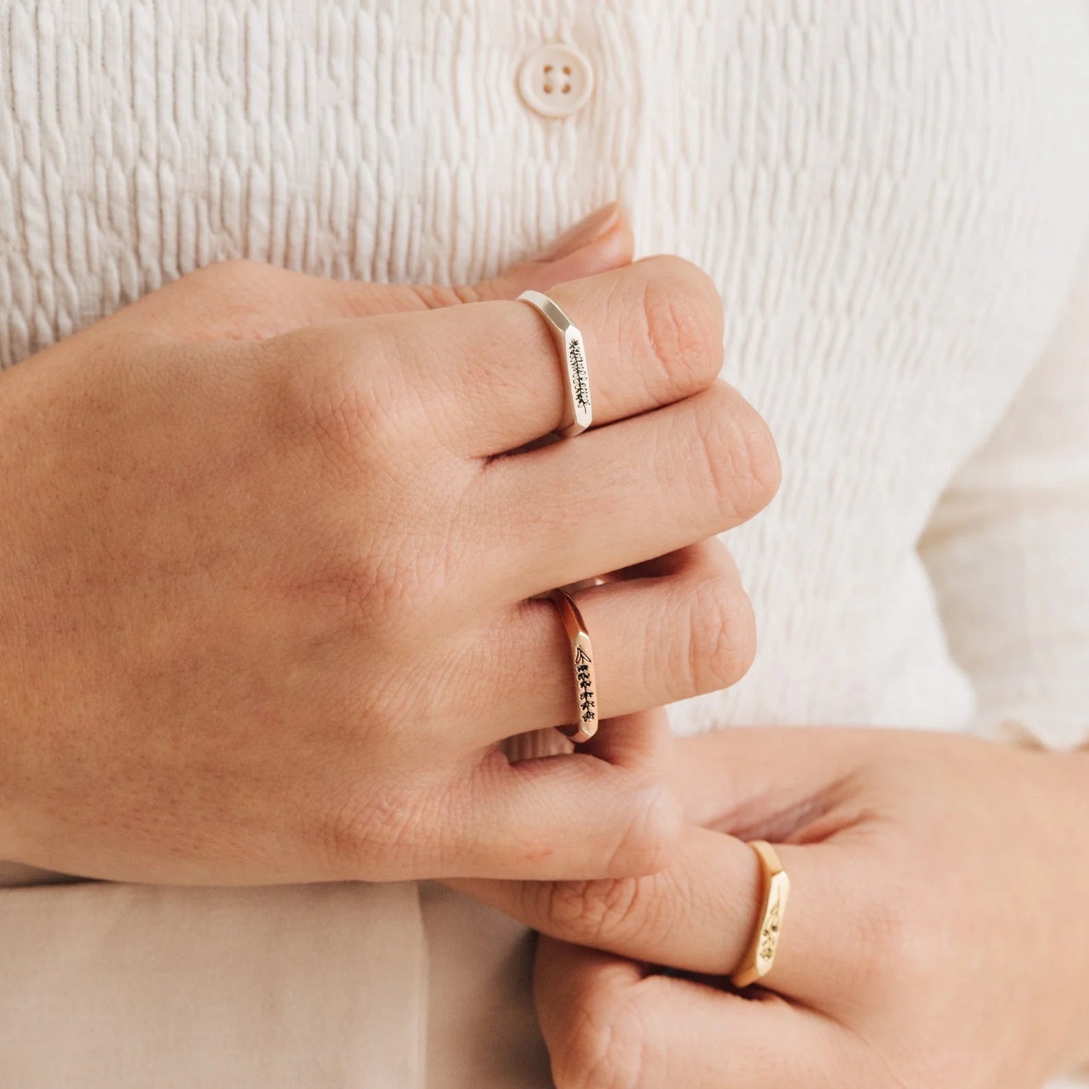Thin Birth Flower Signet Ring Silver 18K Gold Plated