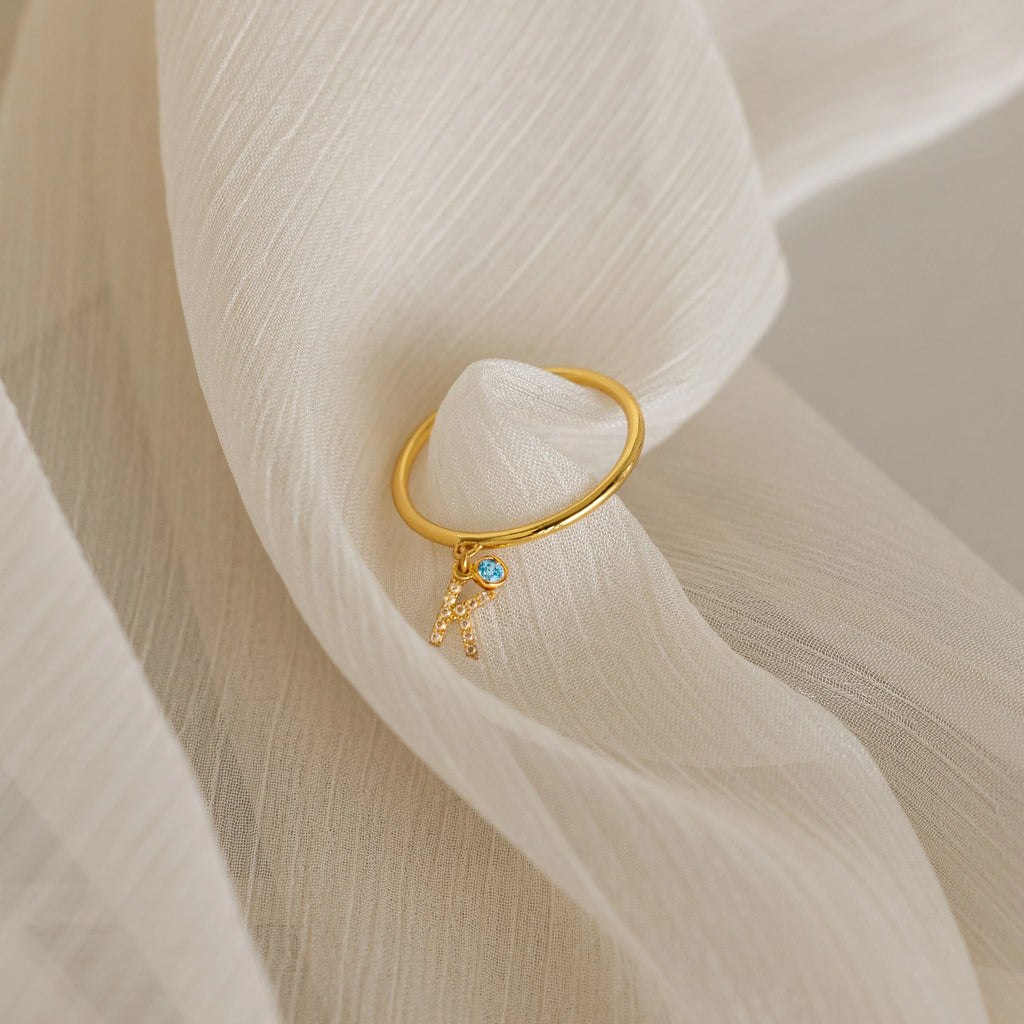 Pave Initial Birthstone Drop Ring