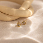 Labradorite Hexagon Studs Silver 18K Gold Plated
