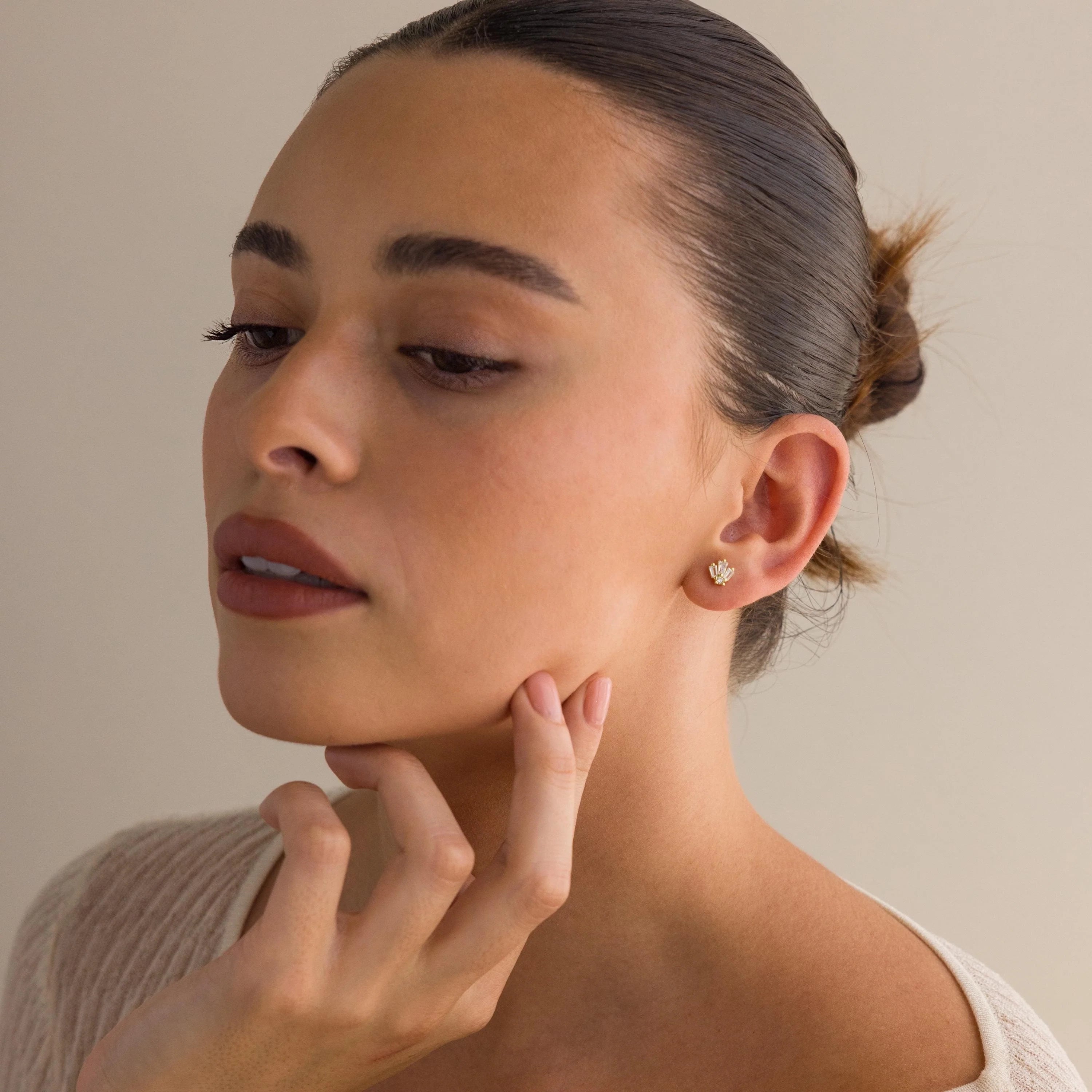 Diamond Baguette Stud Silver 18K Gold Plated