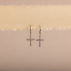 Diamond Pave Cross Hoops Silver 18K Gold Plated