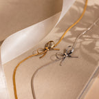 Herringbone Bow Necklace Silver 18K Gold Plated
