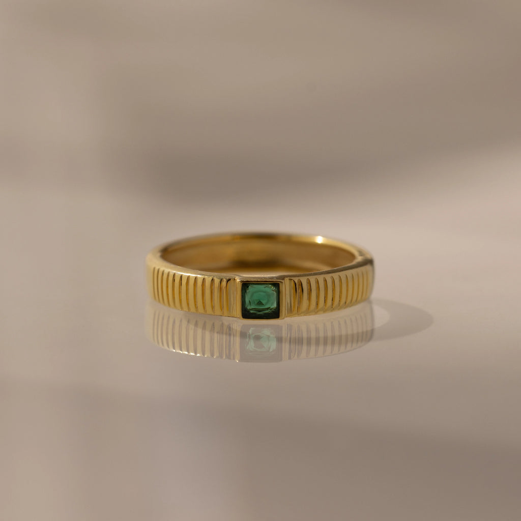 Ribbed Emerald Band Silver 18K Gold Plated