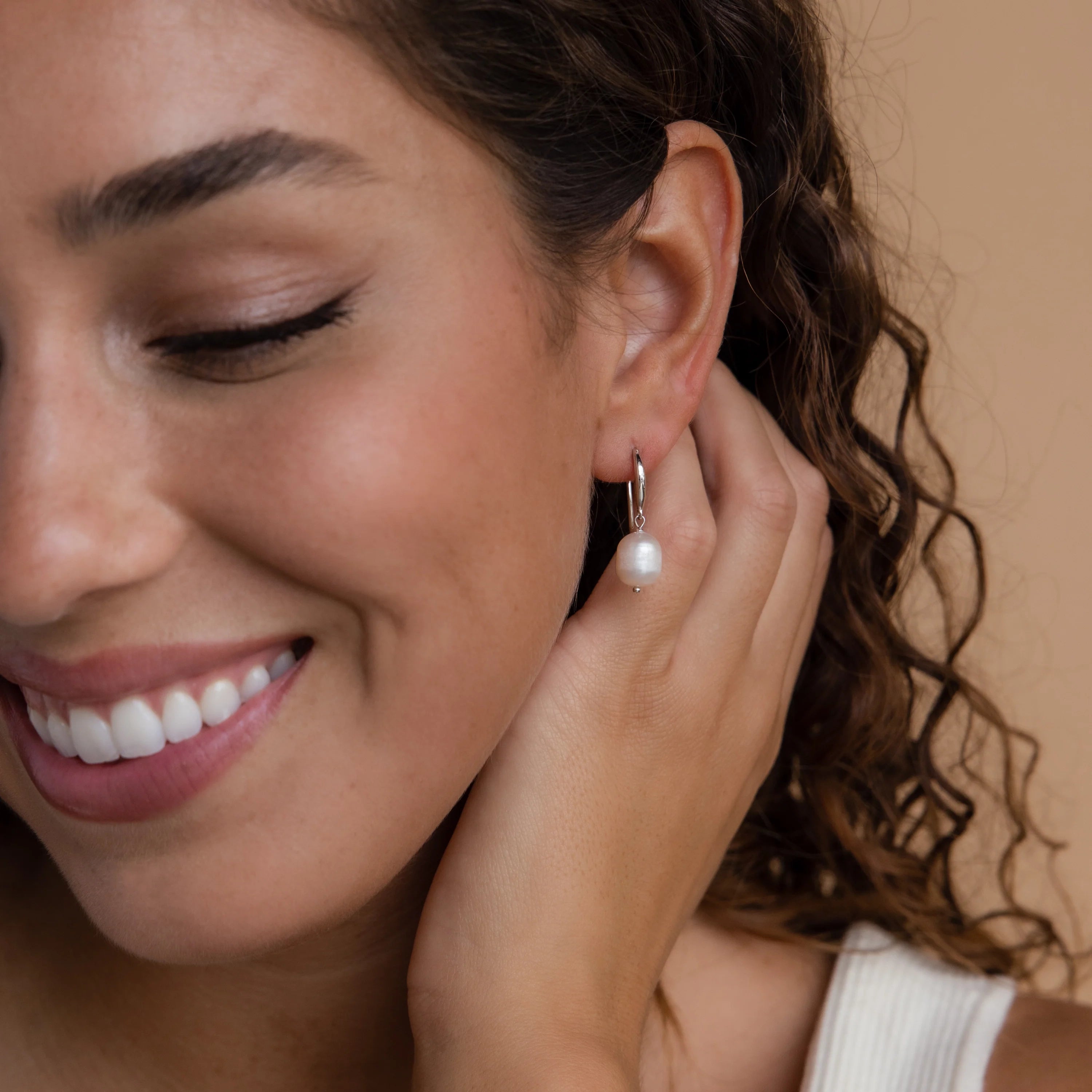Dangling Pearl Drop Earrings Silver 18K Gold Plated