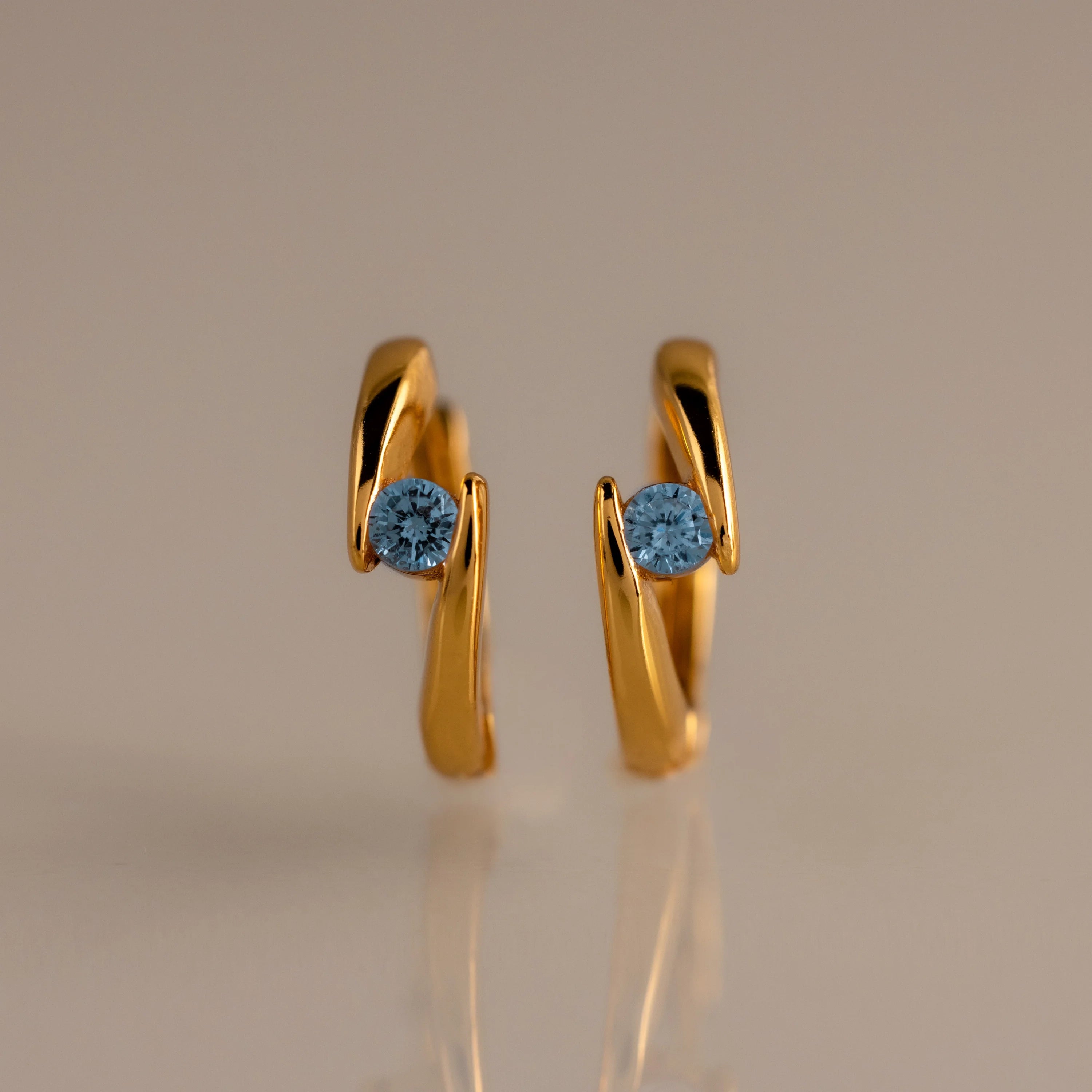 Blue Zircon Huggies Silver 18K Gold Plated