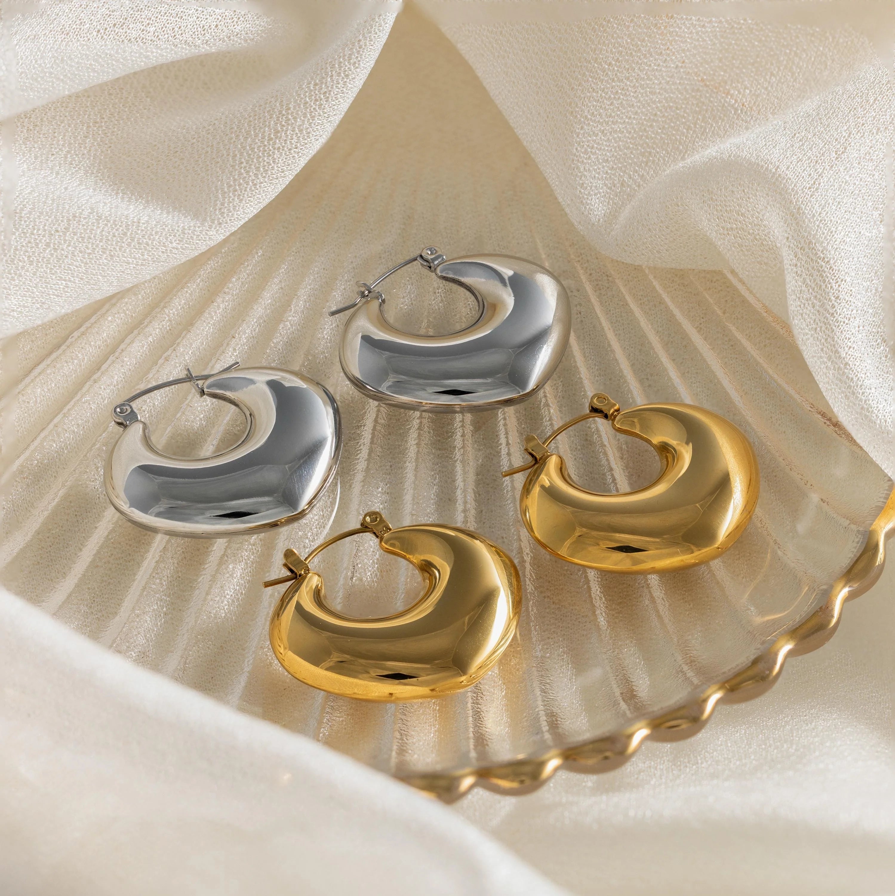 Chunky Geo Hoops Silver 18K Gold Plated