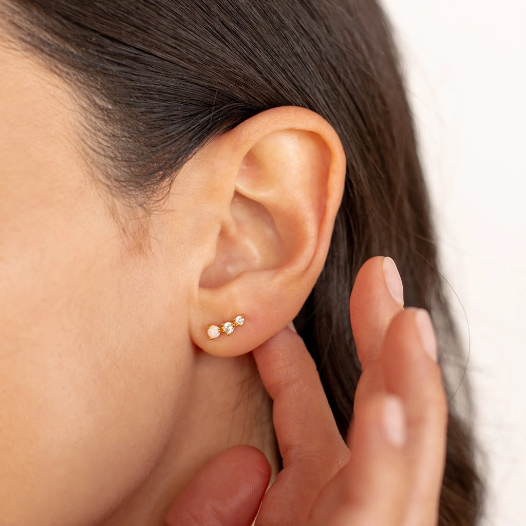 Diamond Opal Studs Silver 18K Gold Plated