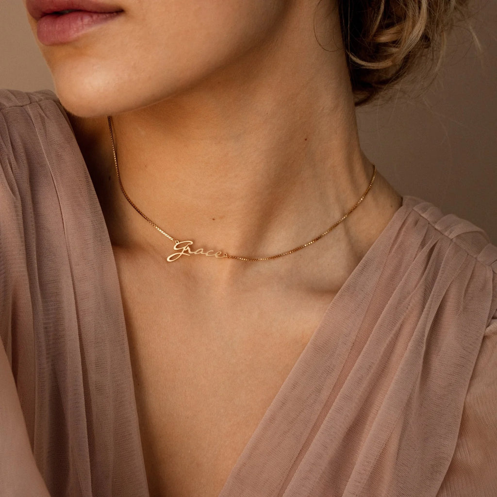 Callie Box Chain Name Necklace Silver 18K Gold Plated