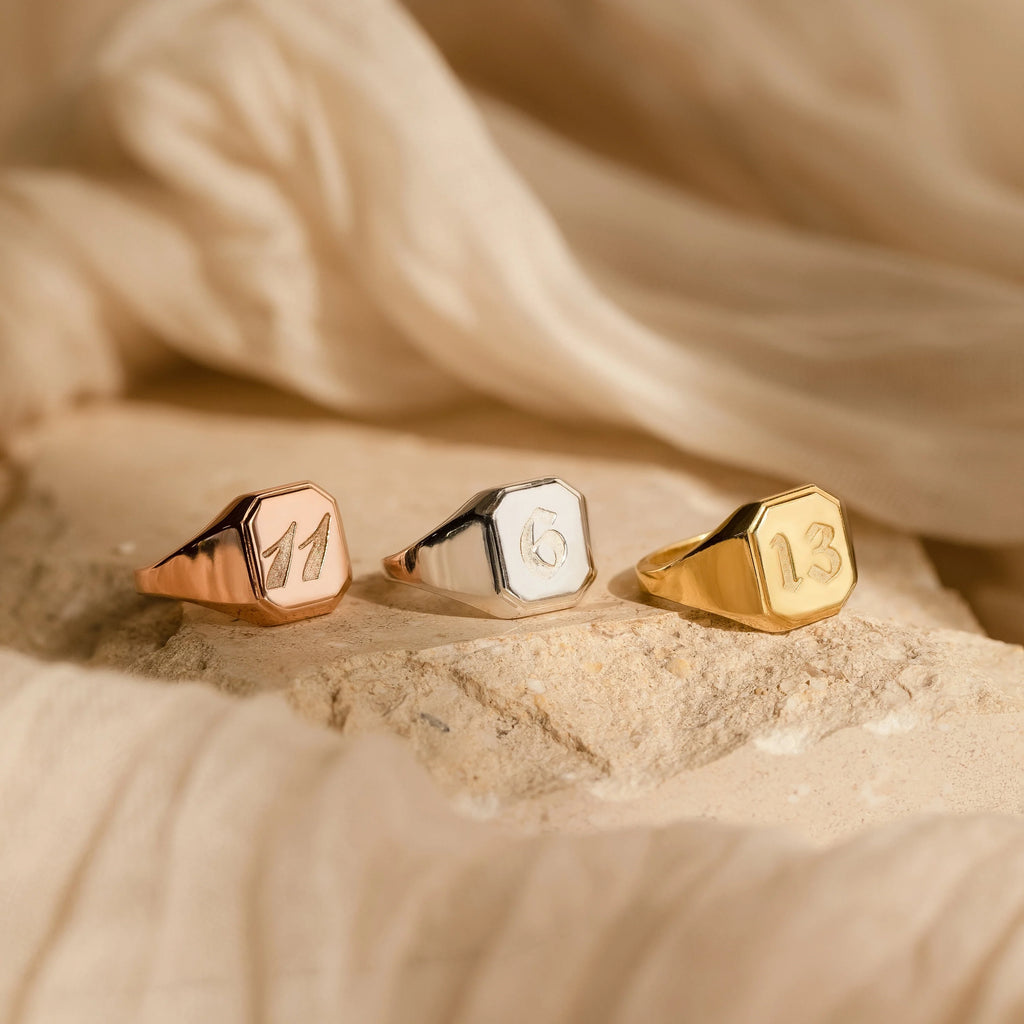 Lucky Number Signet Ring Silver 18K Gold Plated