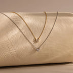 Diamond Bow Necklace & Earrings Set Silver 18K Gold Plated