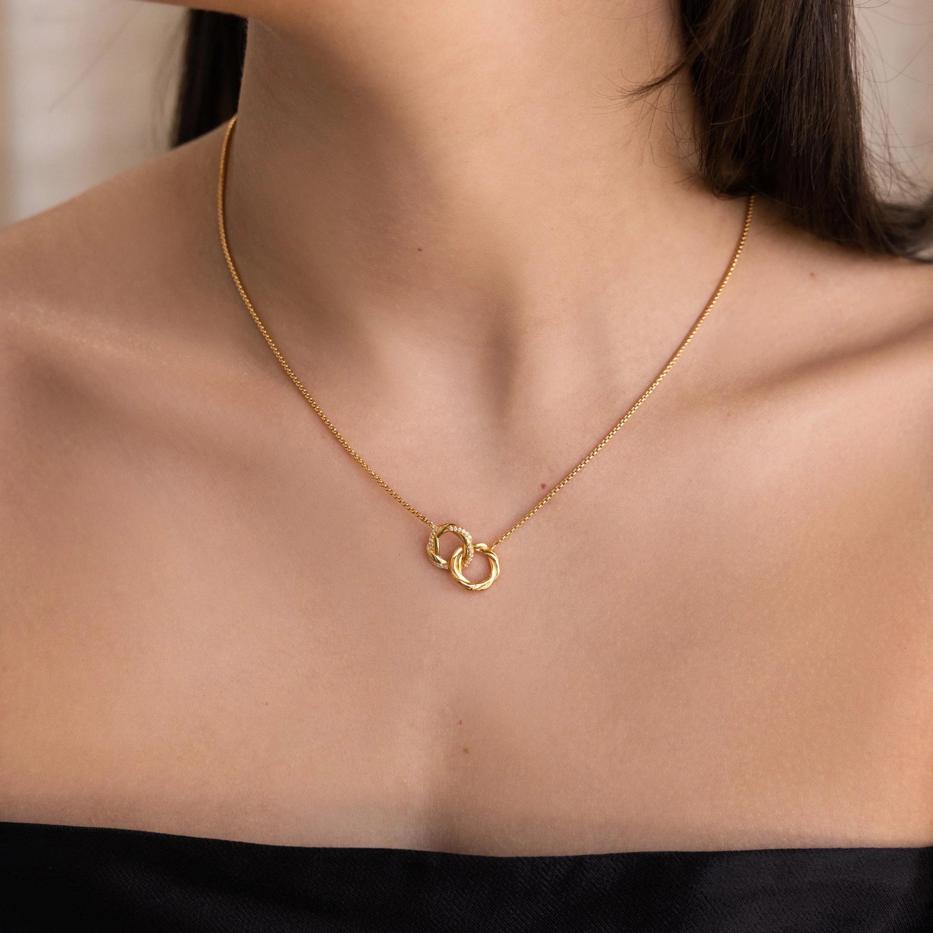 Interlocking Pave Charm Necklace  Silver 18K Gold Plated