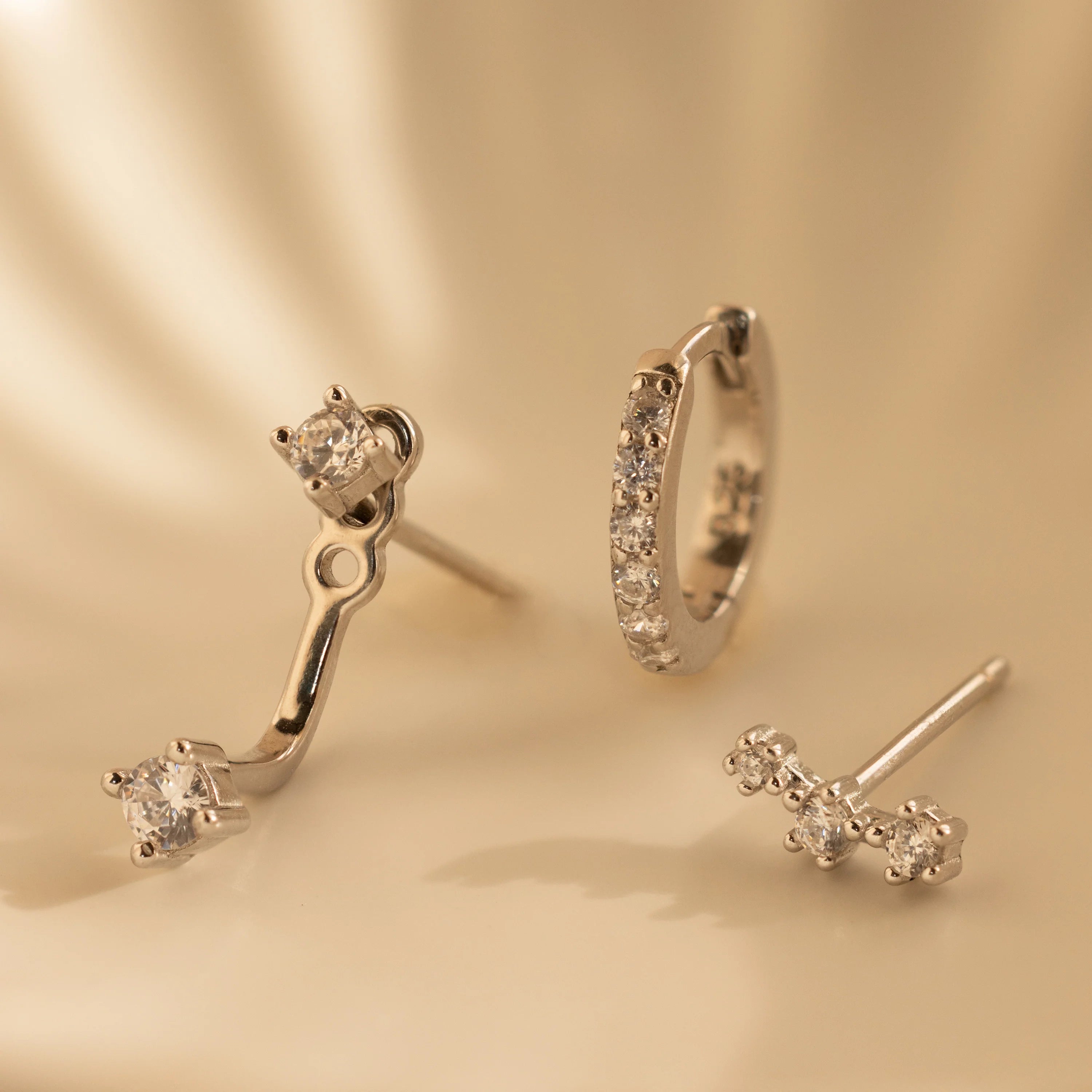 Diamond Earrings Set Silver 18K Gold Plated