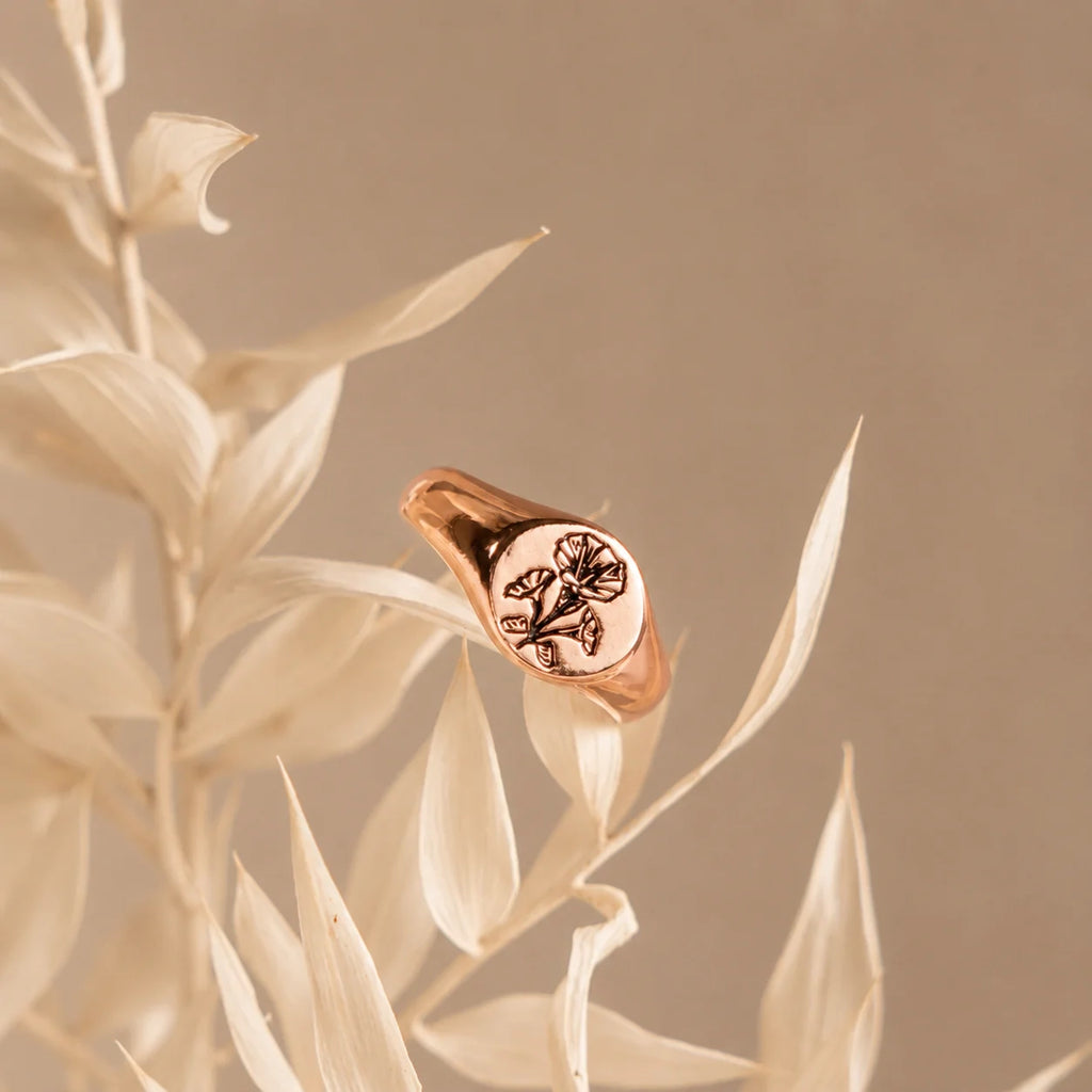 Birth Flower Signet Ring