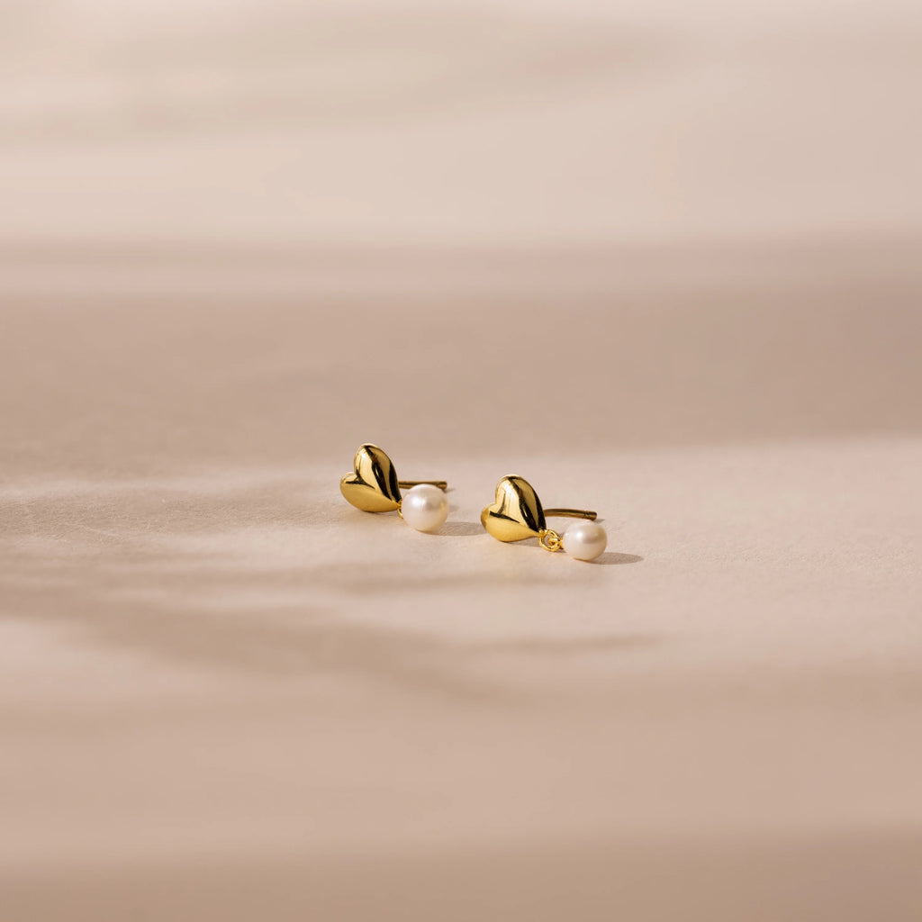 Heart Pearl Drop Earrings Silver 18K Gold Plated