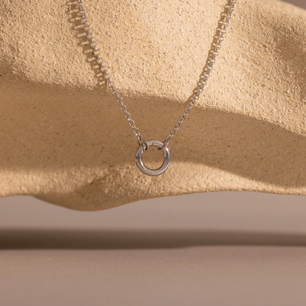 Cable Chain Circle Charm Necklace Silver 18K Gold Plated