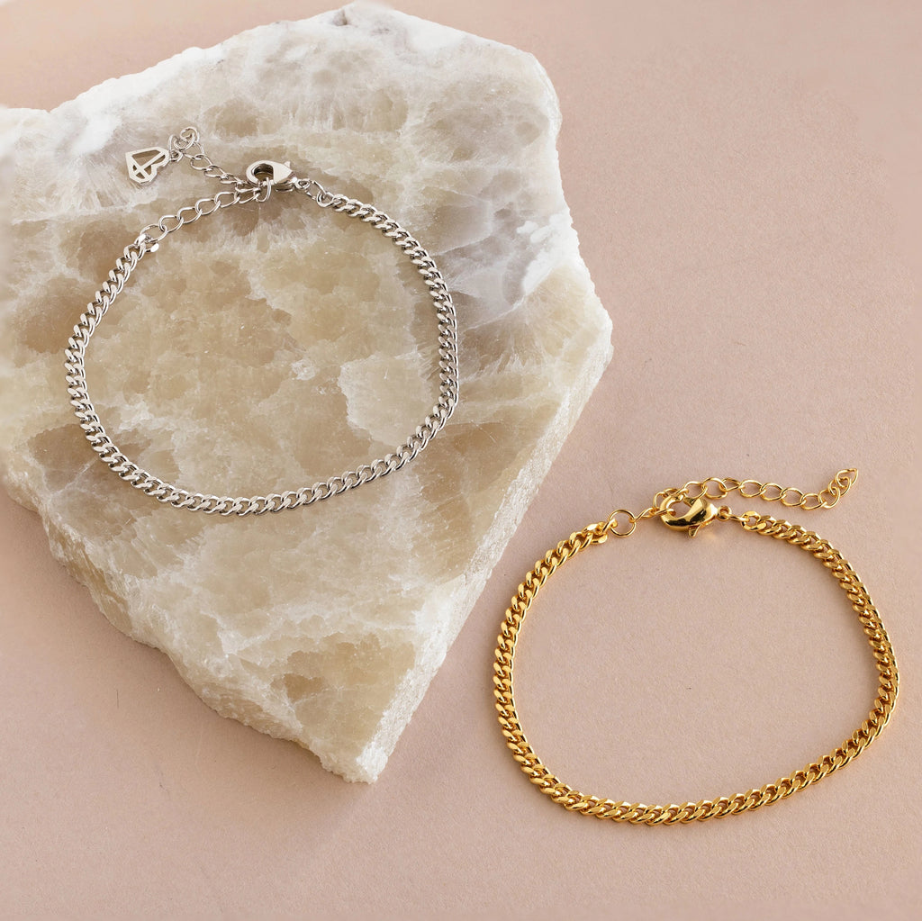 Curb Chain Bracelet Silver 18K Gold Plated