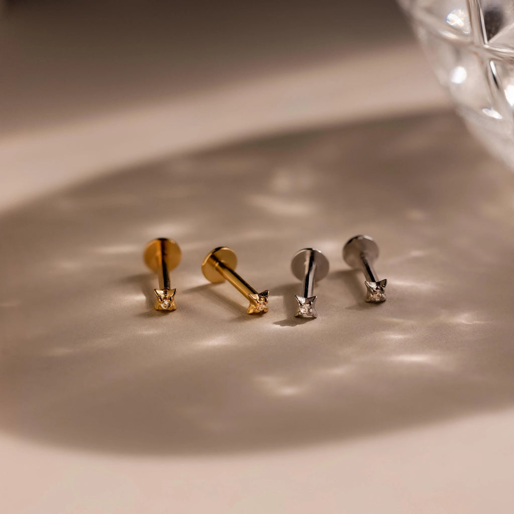 North Star Flatback Studs Silver 18K Gold Plated