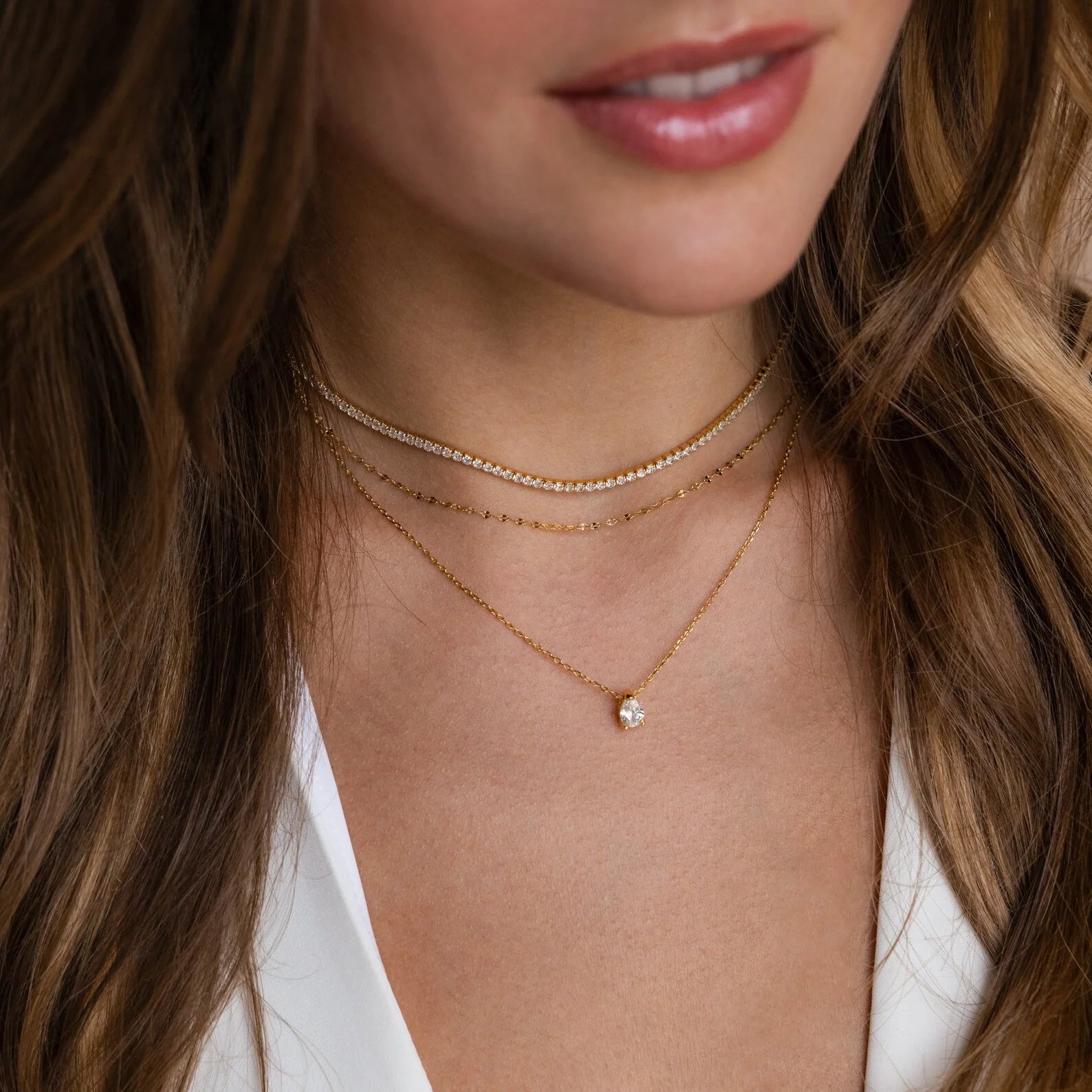 Diamond Tennis Choker Necklace Silver 18K Gold Plated