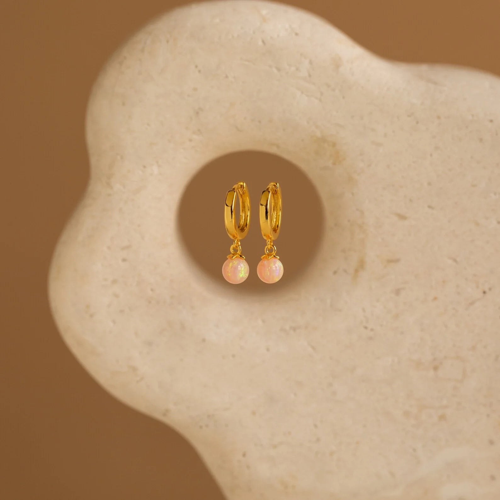 Pink Opal Drop Huggies Silver 18K Gold Plated