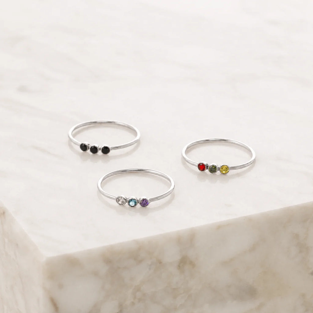 The Tiny Triple Stone Birthstone Ring